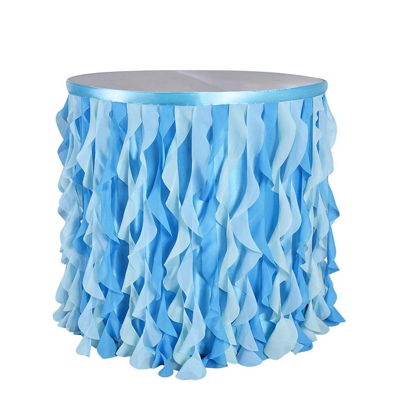 Adeeing 6ft Mixed Blue Tulle Table Skirt Tutu Ruffle Table Skirting Curly Willow Table Skirt for Rectangle or Round Table Baby Shower Birthday Wedding Party Banquet Decoration (L 72in, H 30in) - Image 5